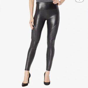 Spanx Women's Faux Leather Black Moto Leggings, Large EPC